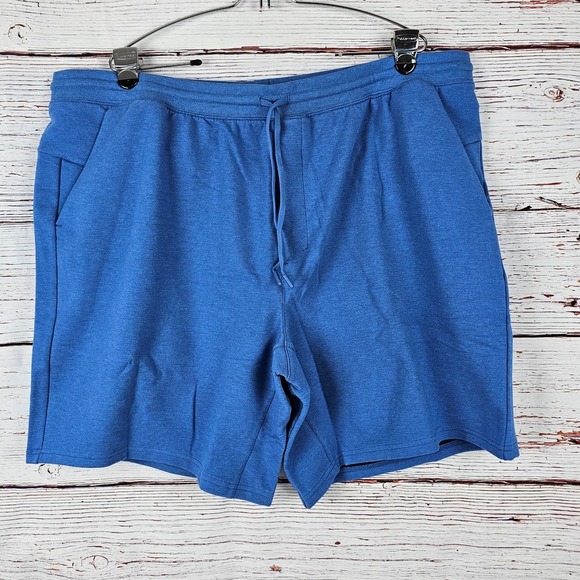 🔴 Athletic Works French Terry Short 2XL Blue Elastic Drawstring Waist Pockets - Picture 1 of 9